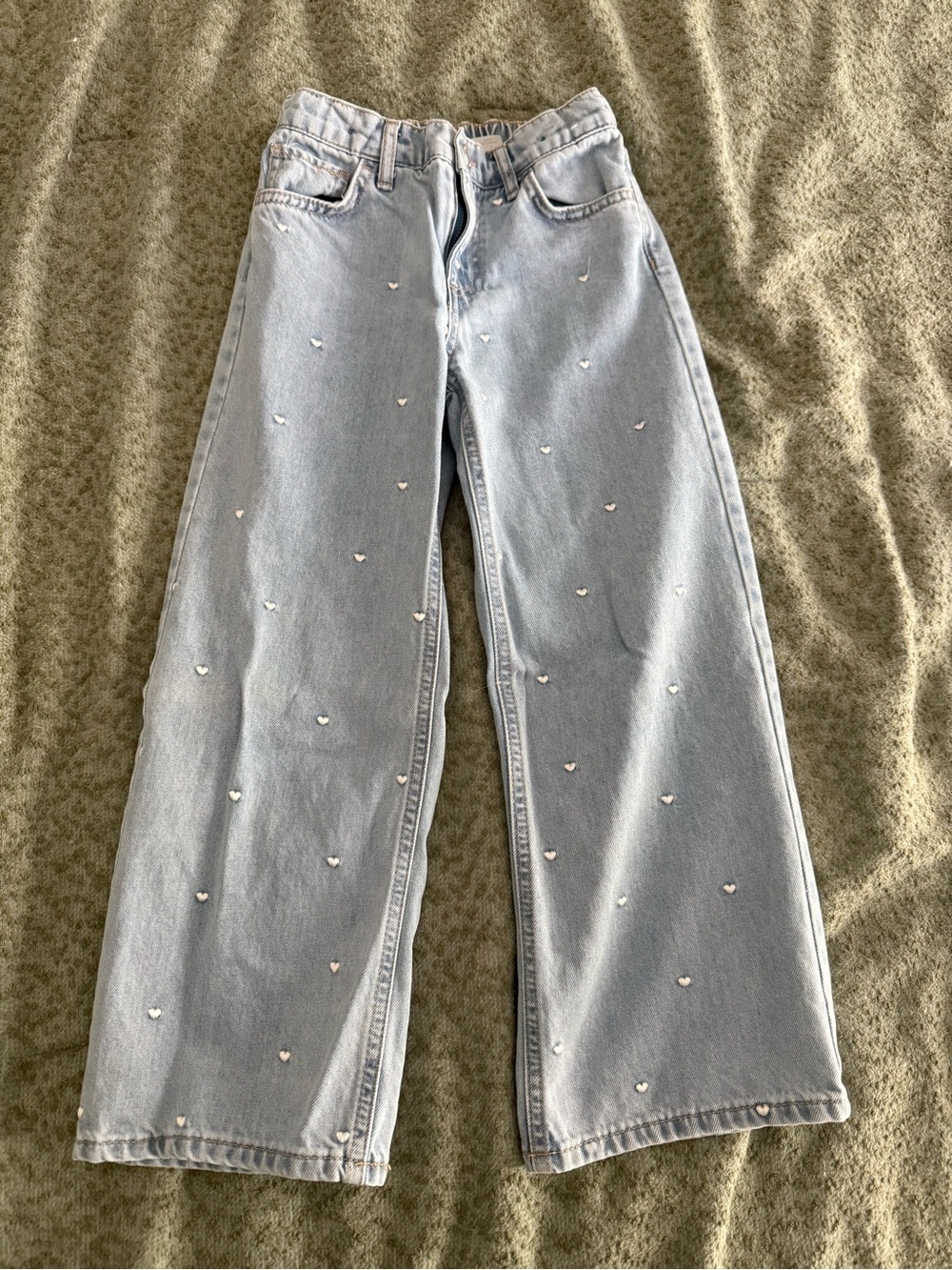 H&M Light Blue Wide-Leg Jeans with Heart Studs